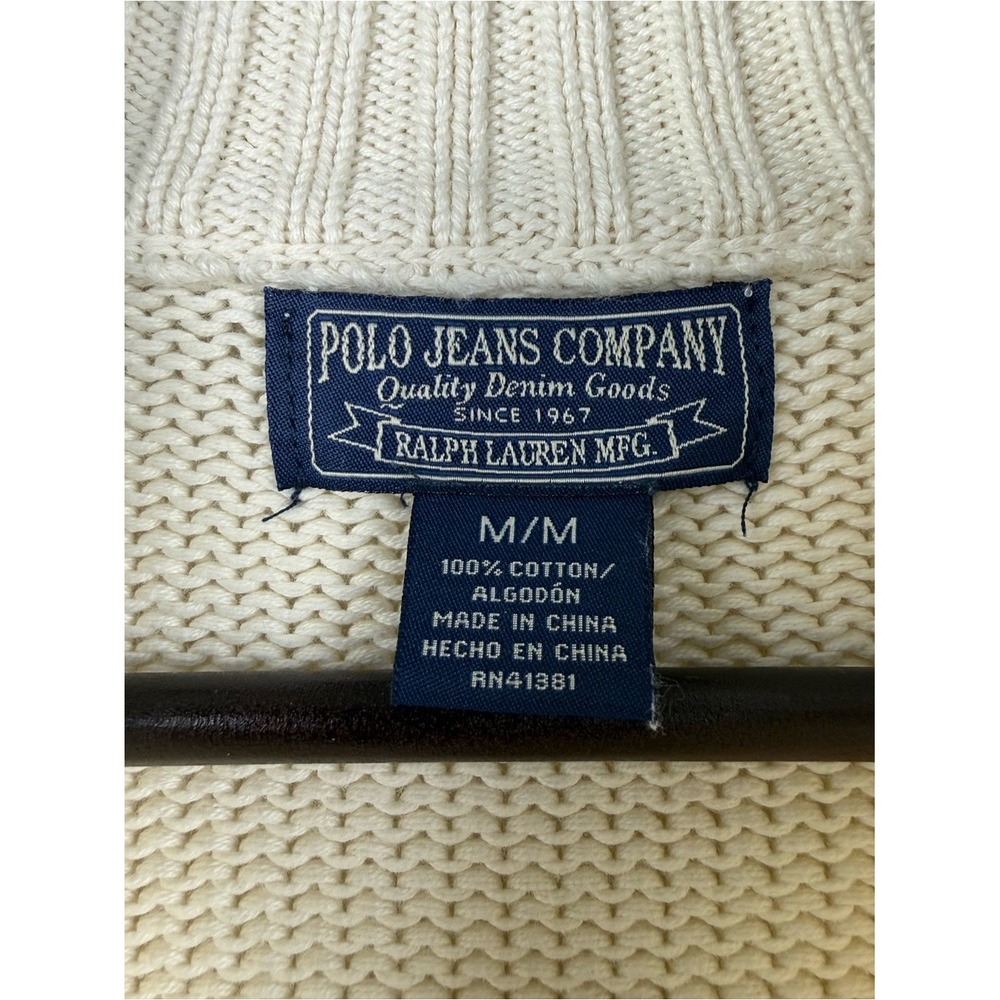 Polo Jeans Company Ralph Lauren Men's Cotton Quarter Zip Sweater Cream | M - Picture 4 of 8